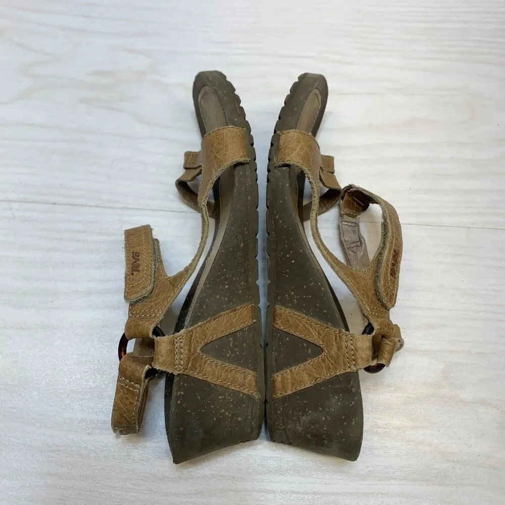 Teva Cabrillo Women's Size 7 Brown Strappy Leather Wedge‎ Heels Sandals 1002882